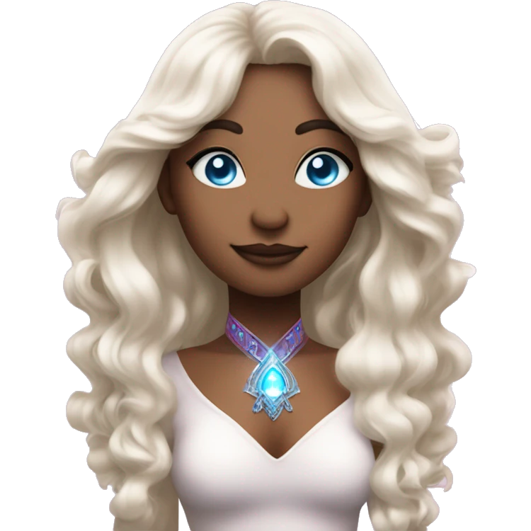magical diva with thin pink andromedan skin long hair and blue eyes glowing third eye emoji
