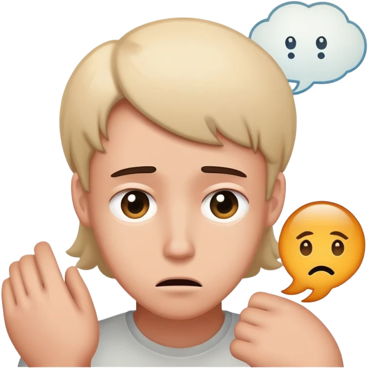 Person with thought bubble containing lock, confused expression, mental block emoji