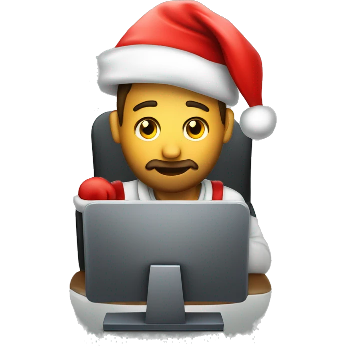sysadmin sitting at computer wearing a santa hat emoji