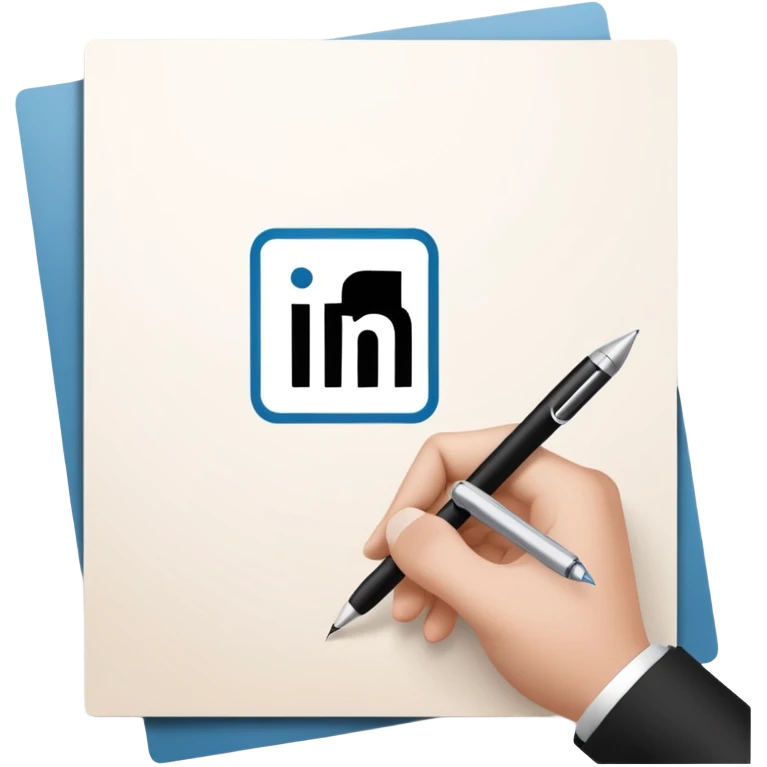 A hand writing a paper with the LinkedIn logo on it emoji