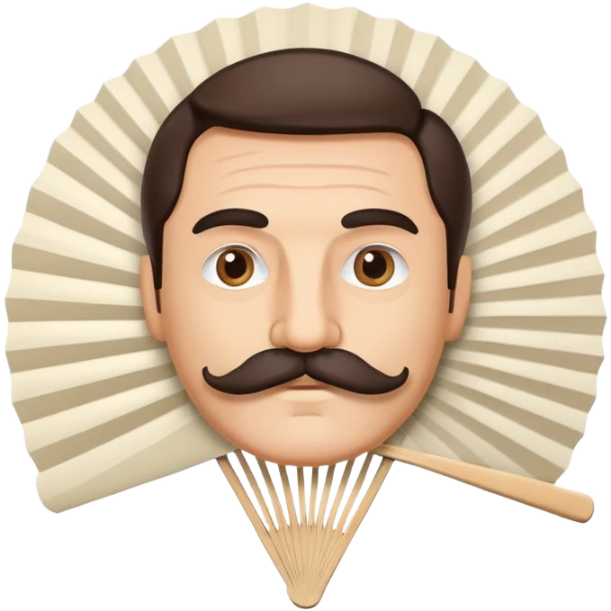Folding paper fan with an Italian man with mustache printed as decoration on the fan surface emoji