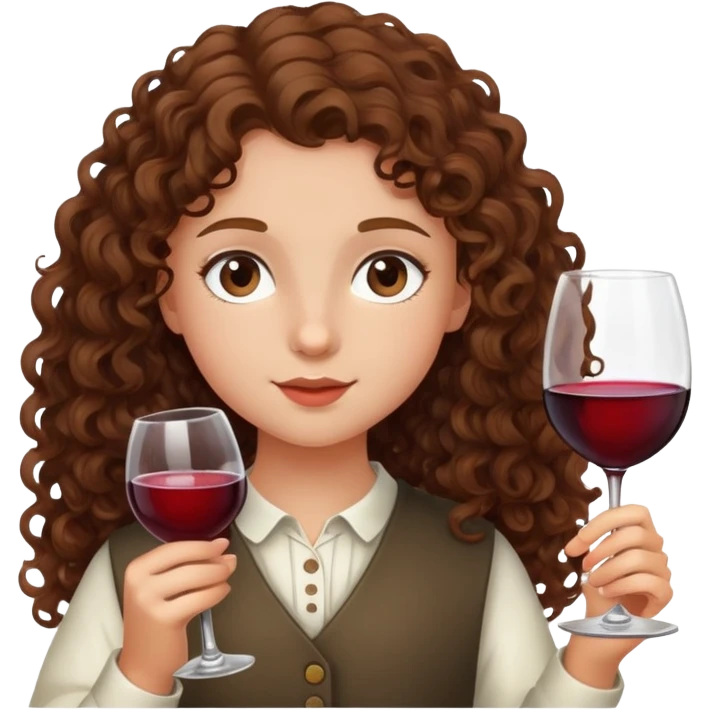 A 12 year old girl with brown curly hair drinking wine  emoji