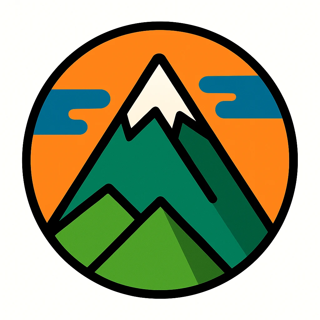 little alchemy style icon
subject: mountain
border: medium-black
shape: round, circular
background: white
style: full color fill with medium black outlining emoji