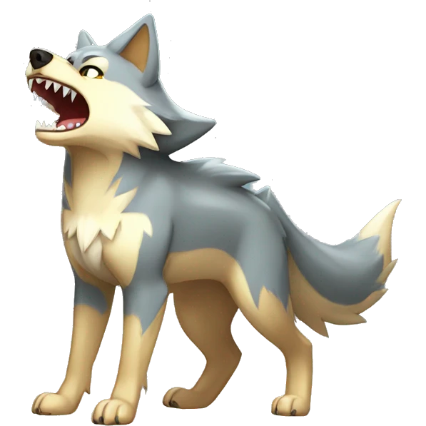 Shiny Wolf-Pokémon with a shark tail and a shark fin on back Full Body emoji