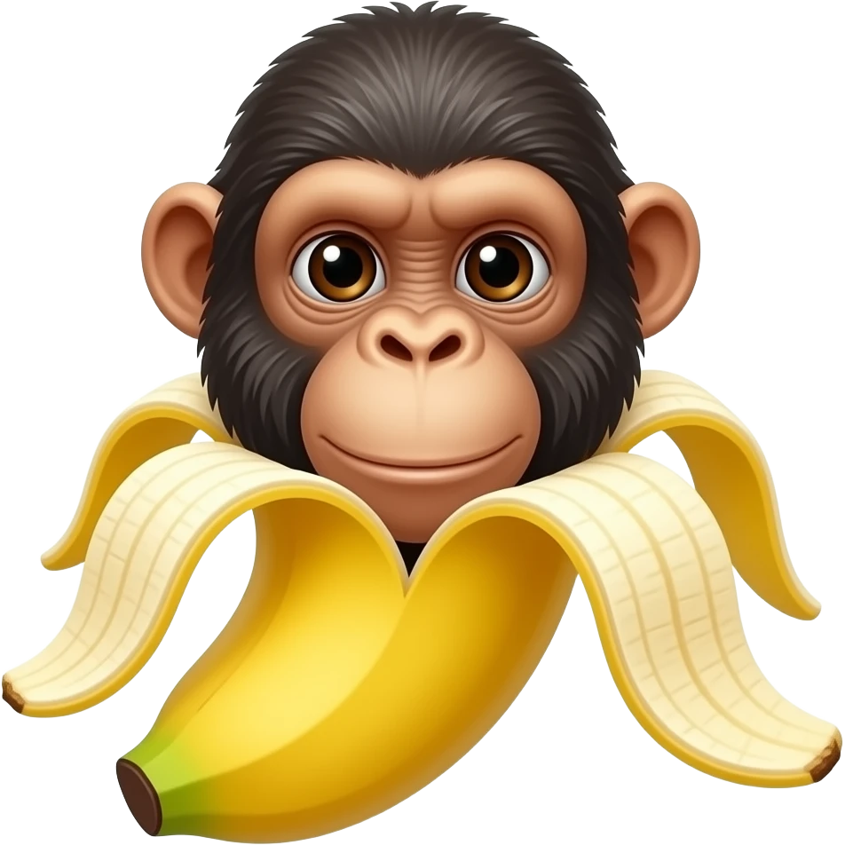A chimpanzee's head attached to the bottom of a half peeled banana emoji