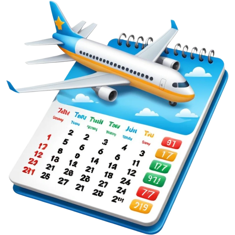 travel itinerary with airplane and calendar, no text or letters emoji