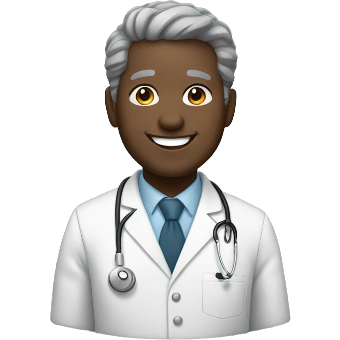 Black doctor with short gray hair smiling. emoji