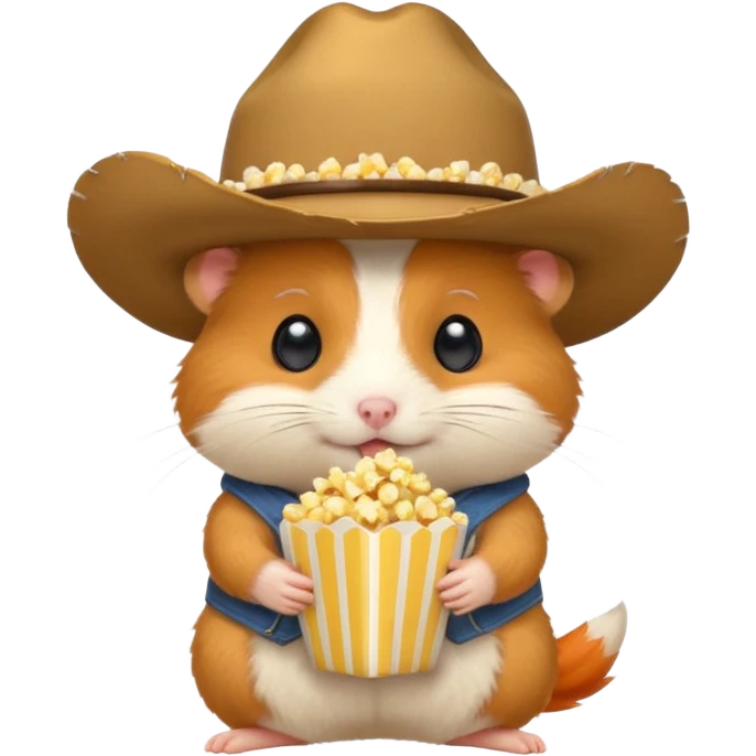 orange hamster holding pop corn, with cowboy hat emoji