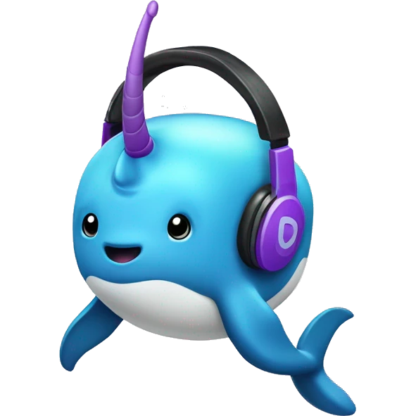 Purple (blueish) narwhal wearing headphones emoji