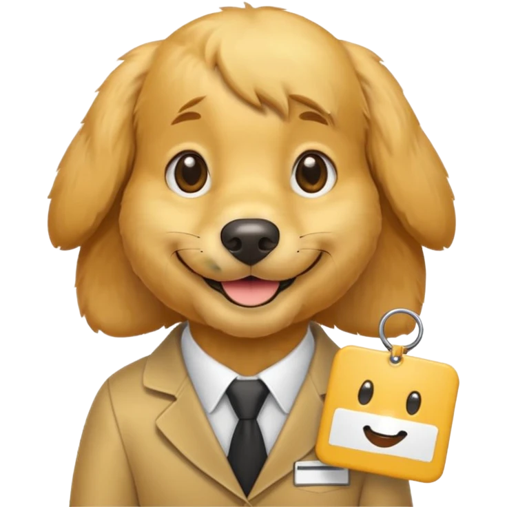 golden retriever receptionist emoji, wearing a name tag, friendly face, minimal details emoji