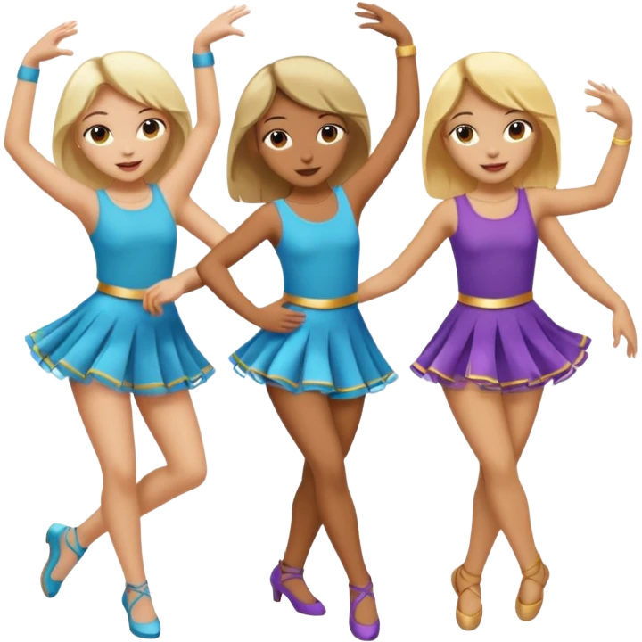 Emoji of 3 Girls dancing ONE with blonde hair, one tan skin with brown  hair ONLY ONE IS BLONDE emoji