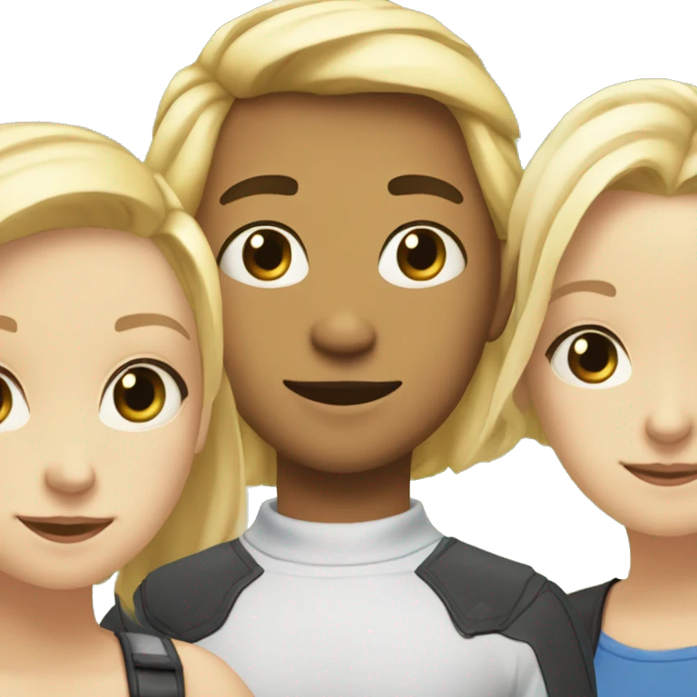The blonde girl on the left and the blonde guy in the middle and the blonde girl on the right are smiling emoji