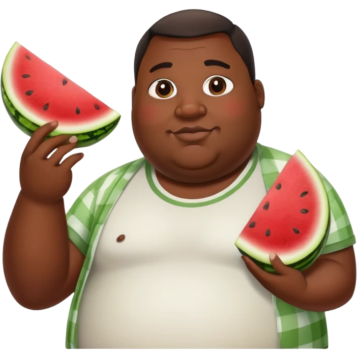 fat black man holding a chicken wing in his right hand and a watermelon slice in his left emoji