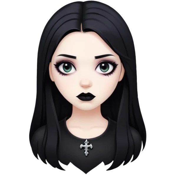 black goth with pale skin, dark makeup, black hair emoji