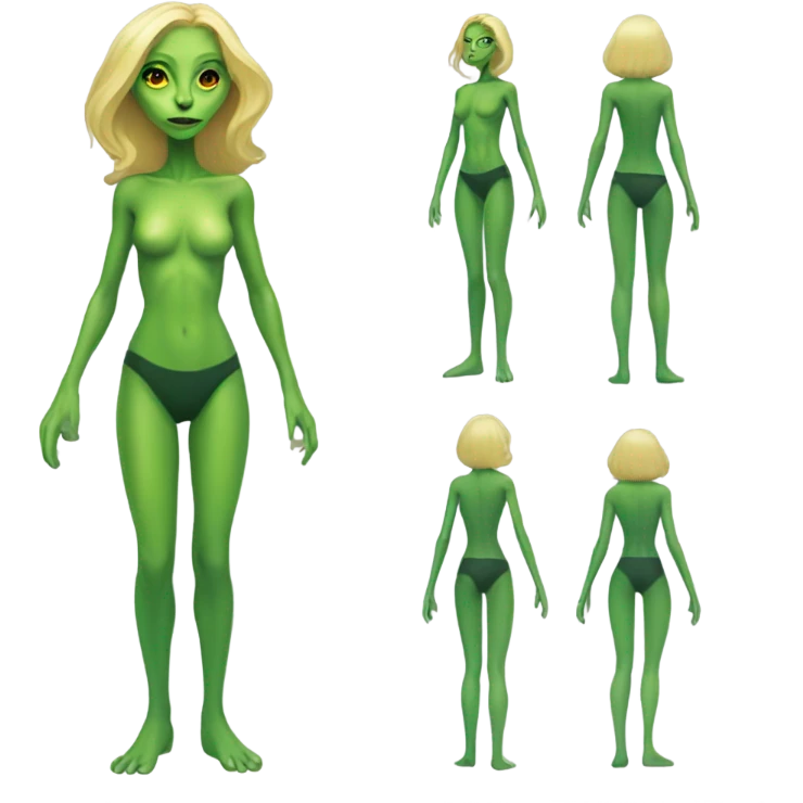 a green alien woman full body,blonde emoji