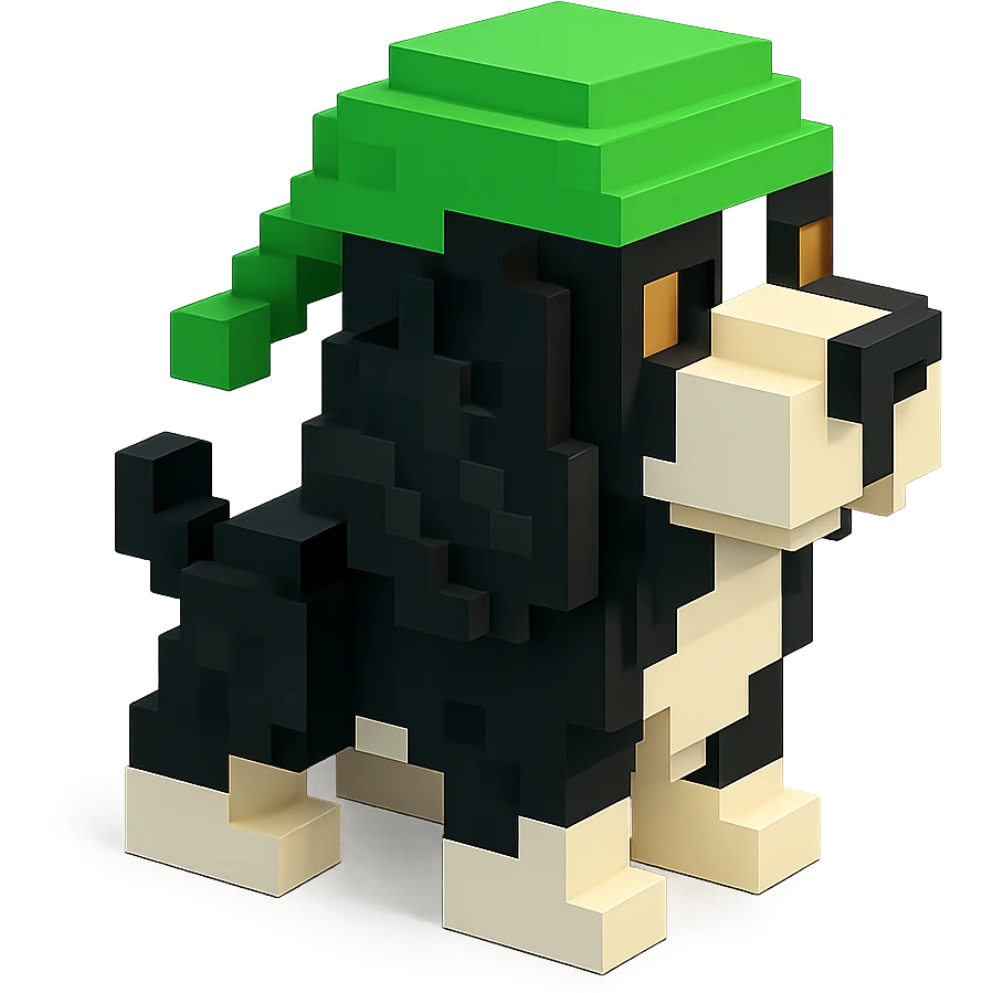A black and white Russian Cocker Spaniel puppy wearing a green durag, facing right emoji