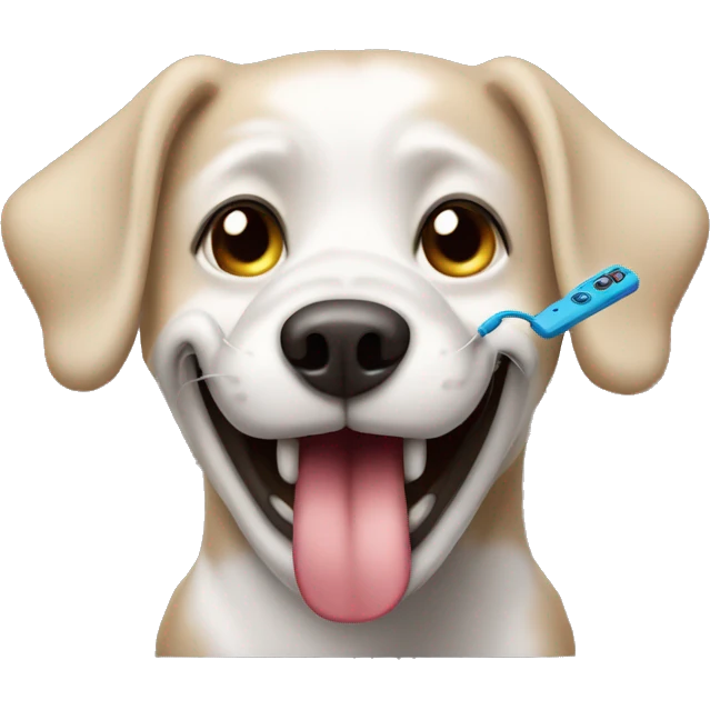A dog with a remote control in his teeth  emoji