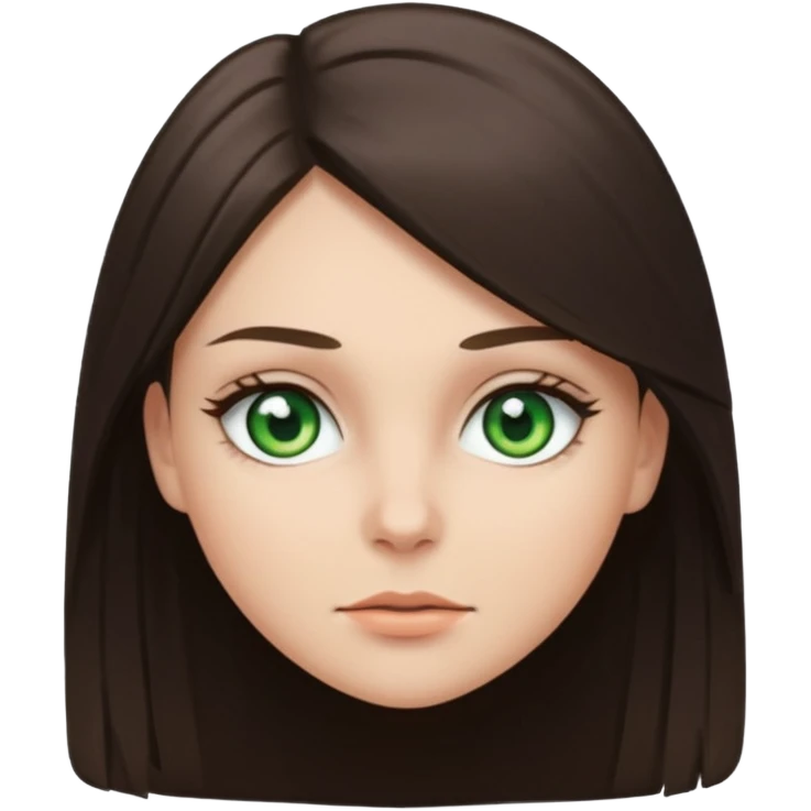 A brunette white girl emoji with green eyes. Hair thrown in front. Straight hair.  emoji