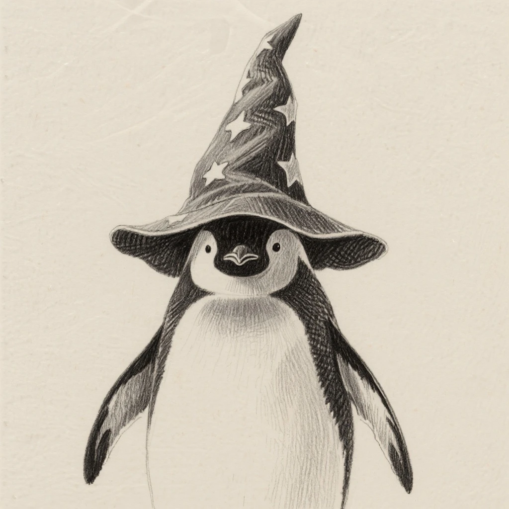 Penguin Wizard pencil sketch emoji