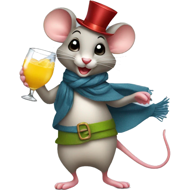 a feminin dancing mouse with a scarf holding a cocktail emoji