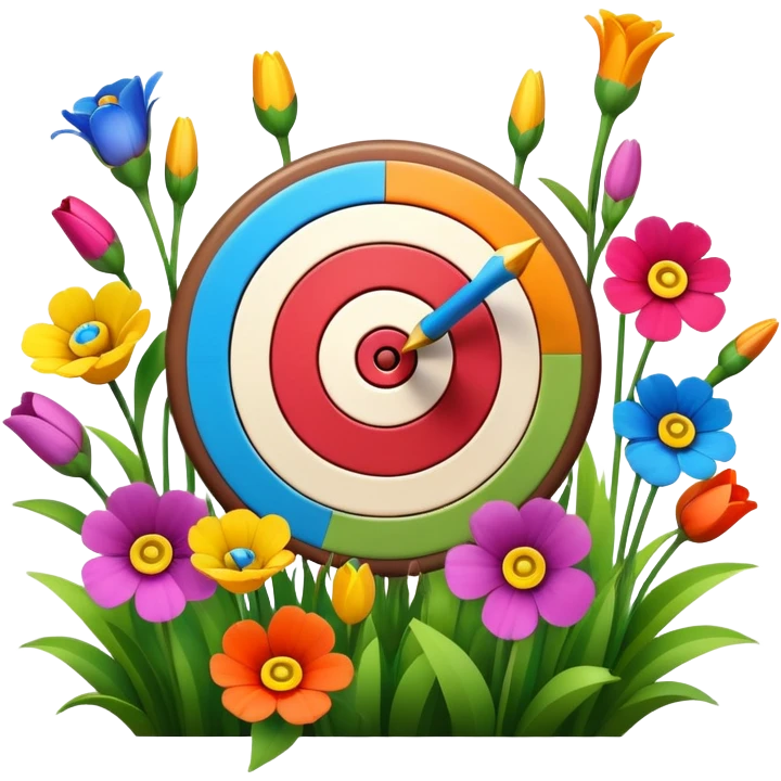 A colorful bullseye target with spring flowers around it emoji