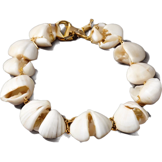 Shell bracelet made out of small white shells linked together with gold chain  emoji
