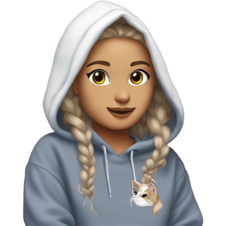 un gato con una sudadera de Ariana grande emoji