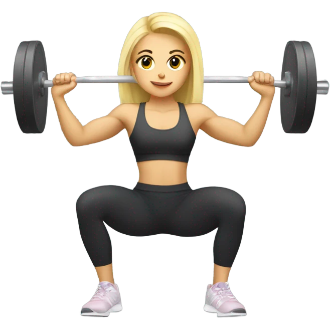 Blonde girl doing squats with weight at the gym emoji
