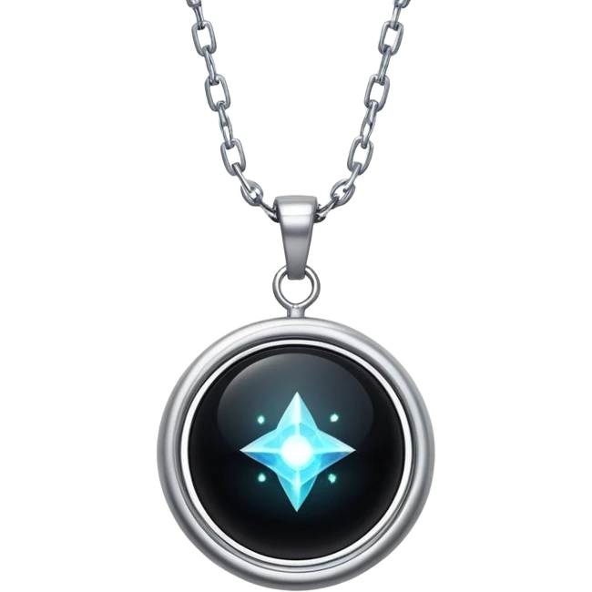magical onyx pendant glowing with silver light, surrounded by tiny cosmic sparks, chain suspended invisibly emoji