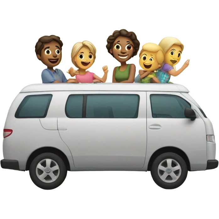 Minivan with mom and three kids emoji