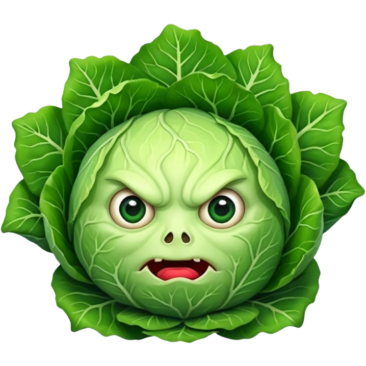 A scary cabbage doing scary things emoji