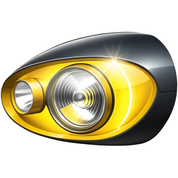 A car headlight, shining brightly with a focused beam of light, cutting through the dark, illuminating the road ahead. The light is intense and clear, often with a white or yellowish glow emoji