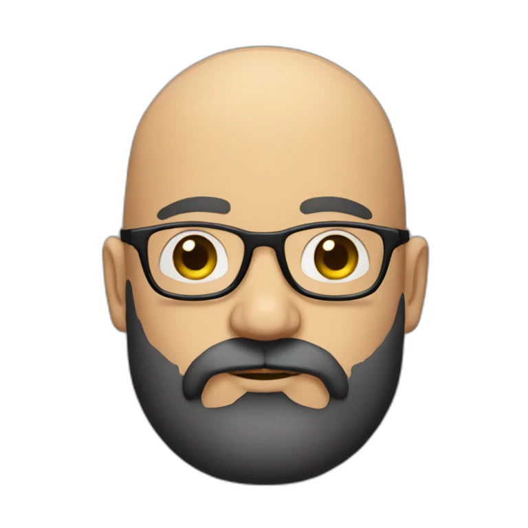 A bald man with very round glasses and a big black beard. emoji