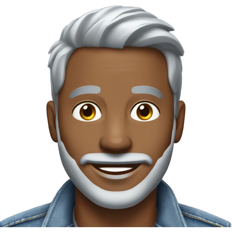 smiling man in denim jacket, silver fox, masculine looks, silver short goatee beard emoji