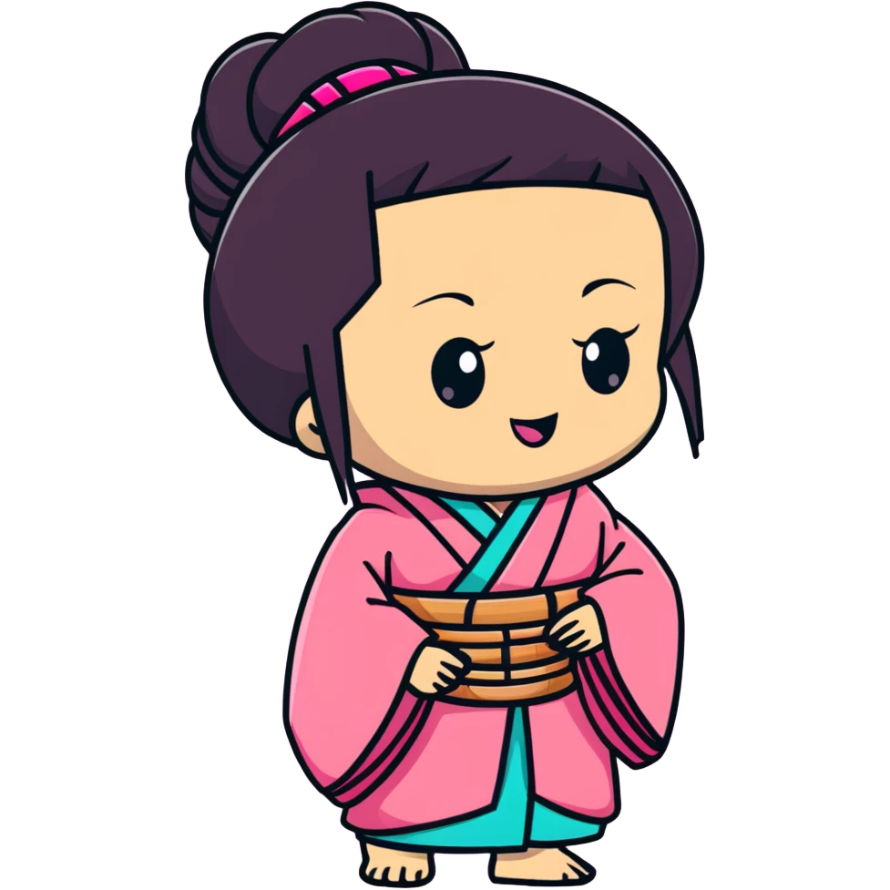 chibi Nezuko with pink kimono and bamboo muzzle in her mouth emoji