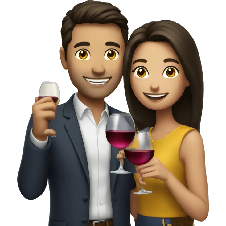 Brunette couple cheers wine emoji