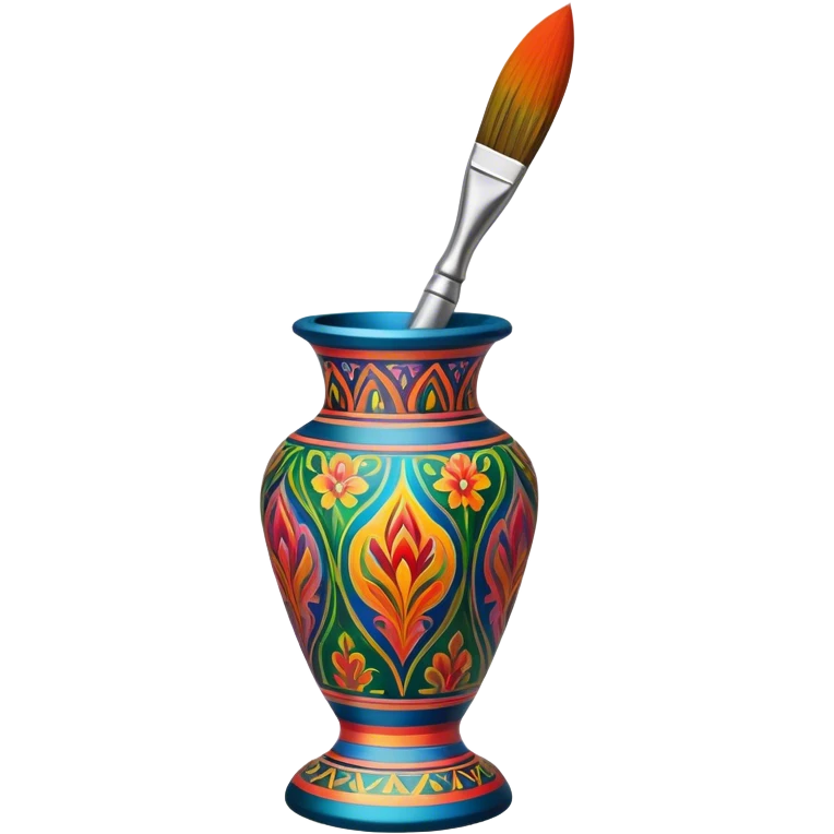 Metal painting icon, fine paintbrush painting a detailed metal statuette or vase with bright, vivid colors, visible strokes and intricate patterns, no finished artwork, just the painting process, minimalistic style, clean lines, transparent background. emoji