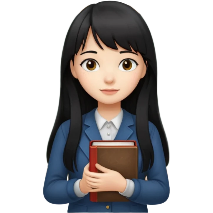 lecture girl with straight bangs fringe long black color hair 
with book and blackboard emoji