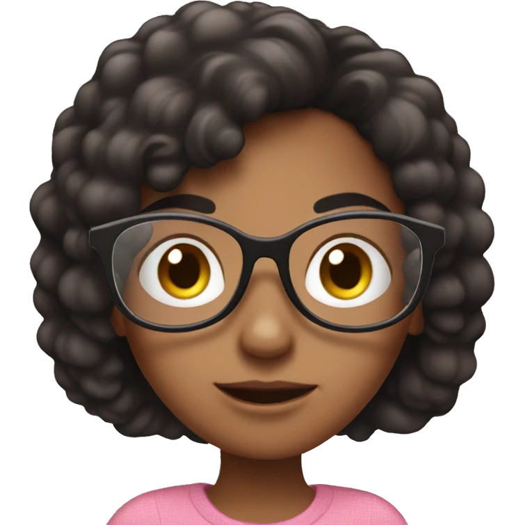 girl with glasses and dark hair reading on a pink smart phone emoji