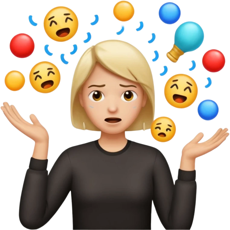 create an emoji of a gender neutral person juggling lots of work looking very stressed out emoji