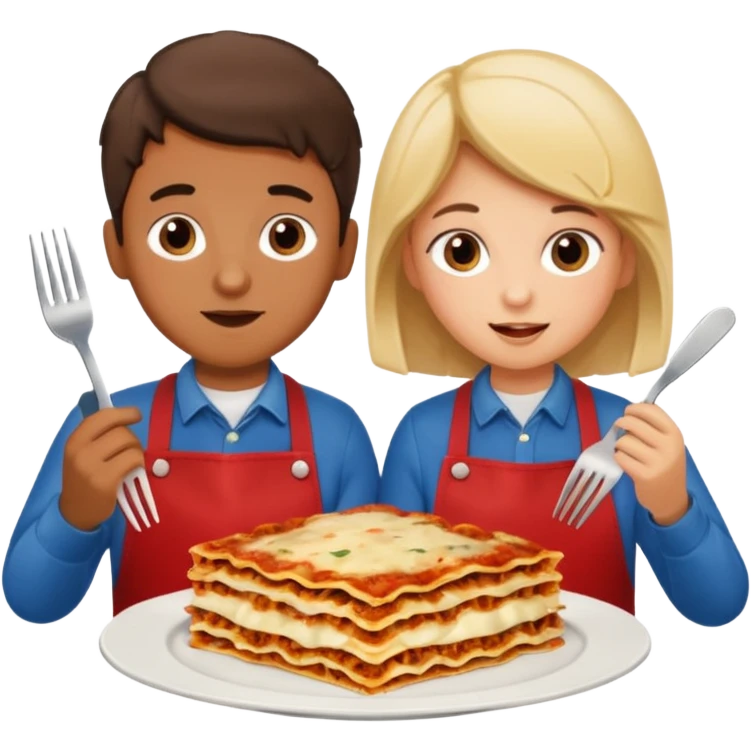 boy and girl with forks eating lasagna emoji