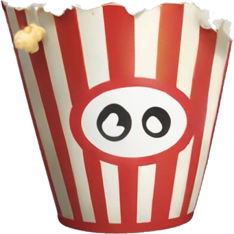 A popcorn bucket throwing tiny pieces of popcorn like confetti. emoji