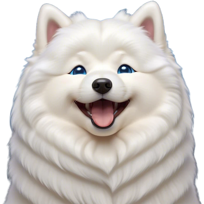 Cinematic Cute Yawning Samoyed Portrait Emoji, Head tilted slightly with a dramatic, wide-open yawn, showcasing a soft, fluffy white Fur with a gentle shimmer, floppy ears slightly drooping, round blue eyes barely open in drowsy contentment, Simplified yet irresistibly adorable features, highly detailed, glowing with a soft, cozy glow, high shine, relaxed yet expressive, stylized with a touch of whimsy, bright and endearing, soft glowing outline, capturing the essence of a sleepy yet affectionate companion, so drowsy it feels like it could stretch right out of the screen and curl up for a nap! emoji