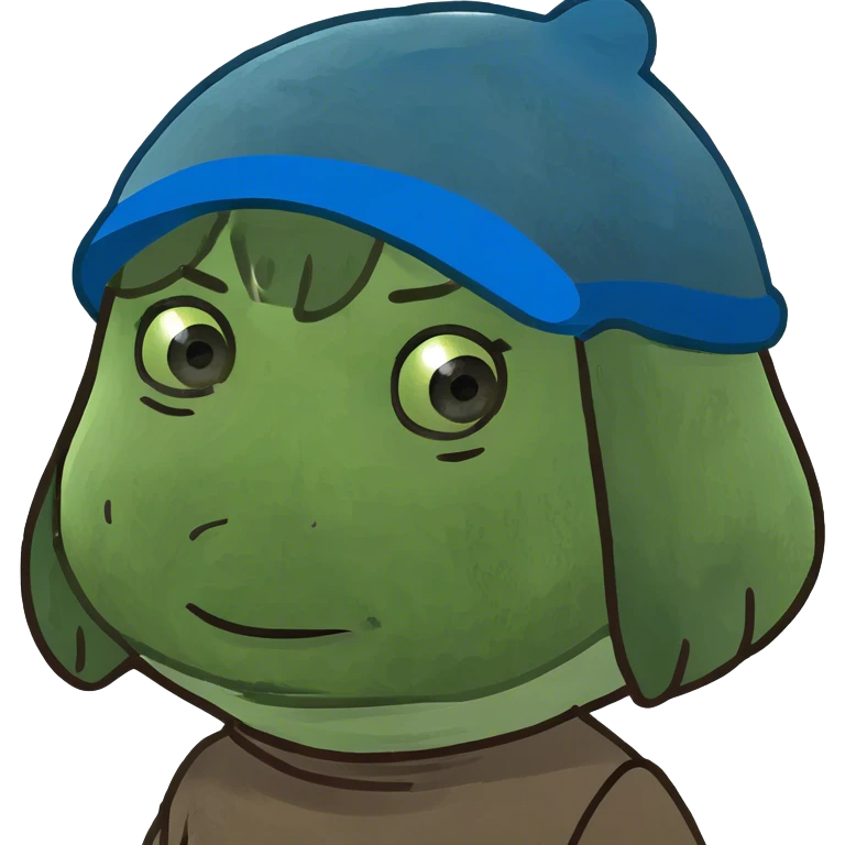 A 9-year-old girl with a bob and blue eyes with a poop hat emoji