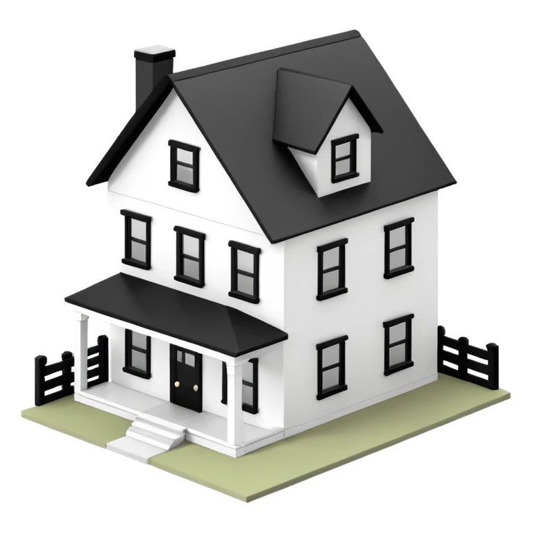white with black trim modern farmhouse 3d isometric dollhouse emoji