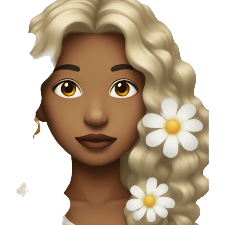 Medium Hair Girl with big white flower earrings emoji