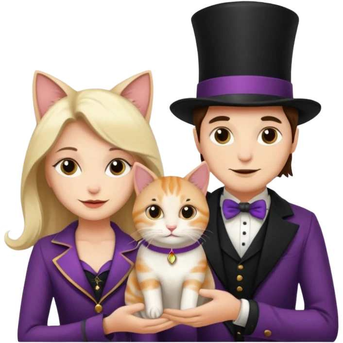 magician couple and their pet cat emoji