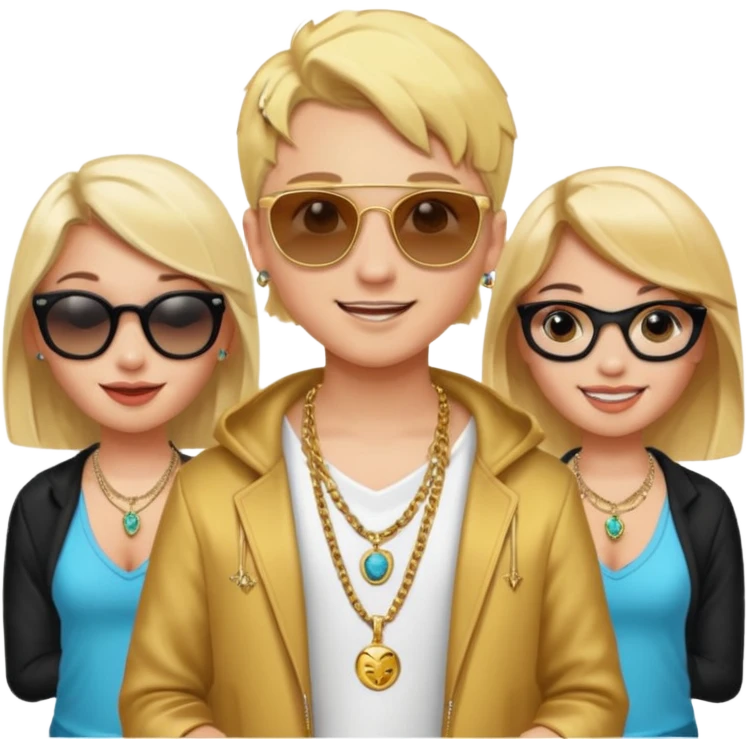 Rapper Blonde kid with so much beatiful girls and he have a rolex,mini tattos,sunglasses,rich clothes,golden necklace, emoji