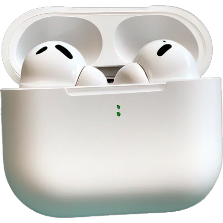 AirPods Pro in a white case with a pastel blue bow on the case emoji