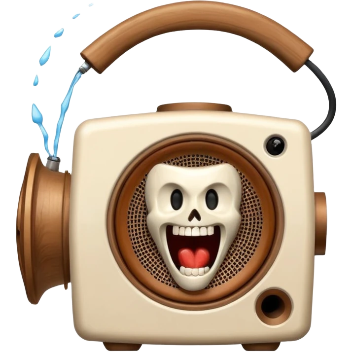 Old speaker with human teeth pouring out instead of sound. emoji